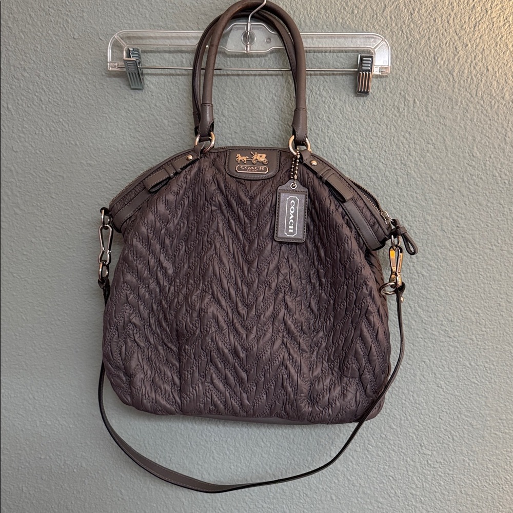 Coach 70th Anniversary Madison Satchel Quilted Gray Nylon & Leather Purse